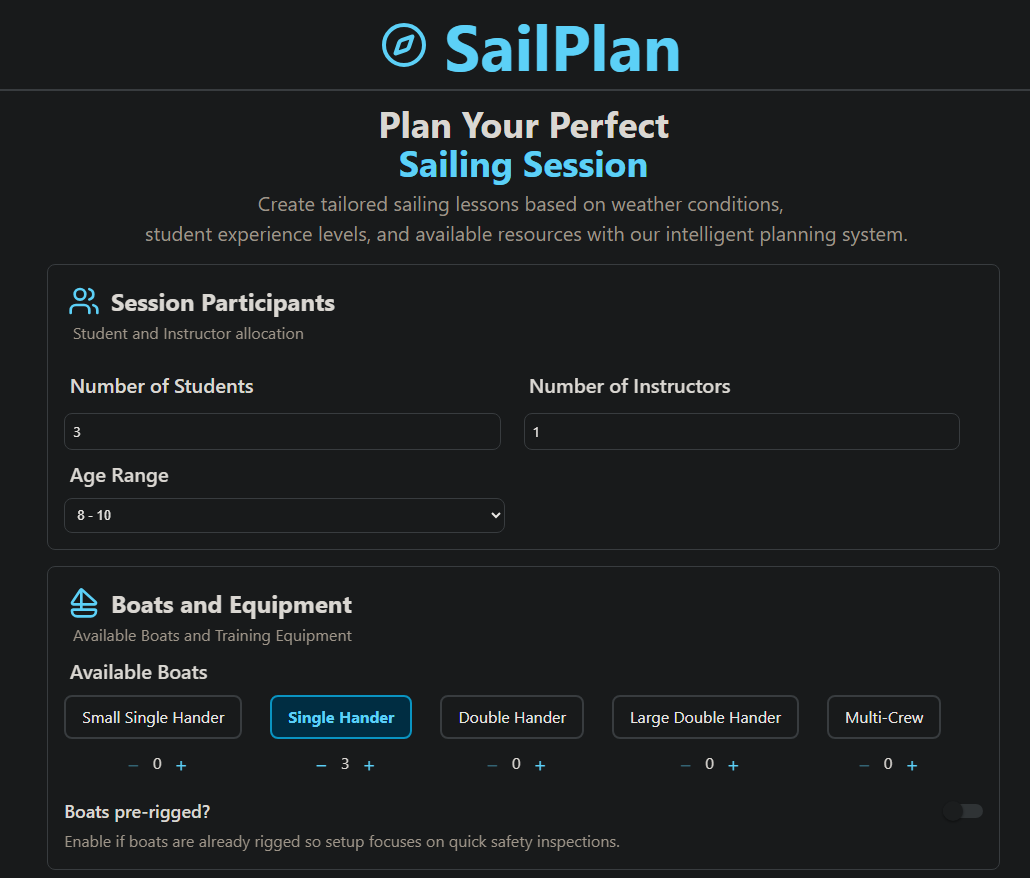 SailPlan - AI-powered sailing session planner for instructors
